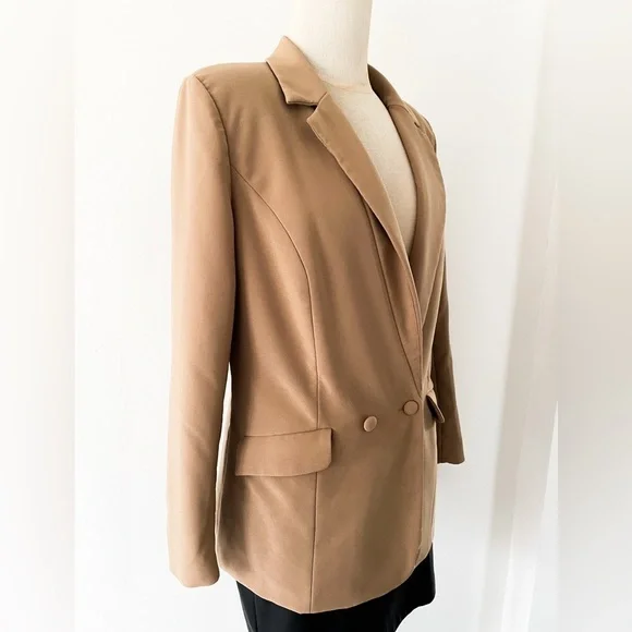 Oh Polly Tan Blazer Jacket with Pockets, Size 8 - Picture 5 of 8